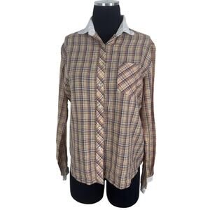 Vintage 1990s Preppy Plaid Button Down Shirt | White Collar Grunge Dark Academia
